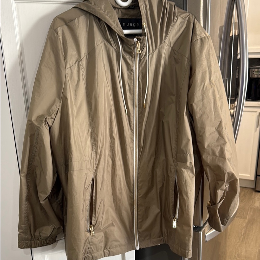 Tan Rain Jacket with Hood and Zipper